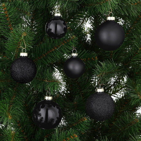 Mica Decorations kerstballen set glas zwart 42 stuks - d7cm - maximondo