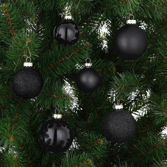Mica Decorations kerstballen set glas zwart 42 stuks - d7cm - maximondo