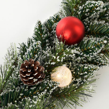 Black Box Trees Kaprun Guirlande met Warm Witte LED Verlichting - L180 cm - Groen Frosted, Rood