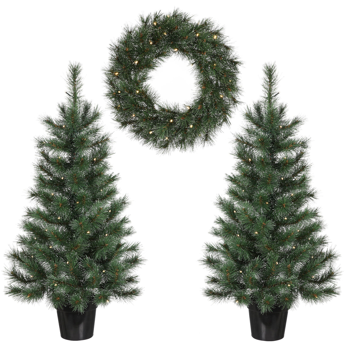 Black Box Trees Glendon set led werkt op batterijen groen kerstboom 2pcs 30L krans 1pcs 25L - h90xd45cm