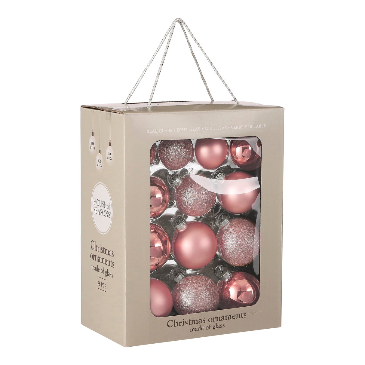 Mica Decorations Bal glas roze 26 stuks - d7cm