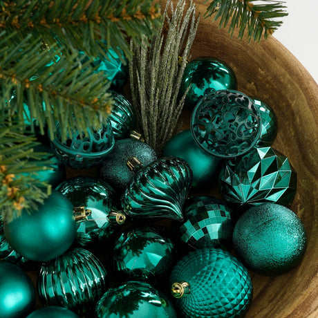 Mica Decorations Boom decoratie onbreekbaar petrol 60 stuks - d7cm