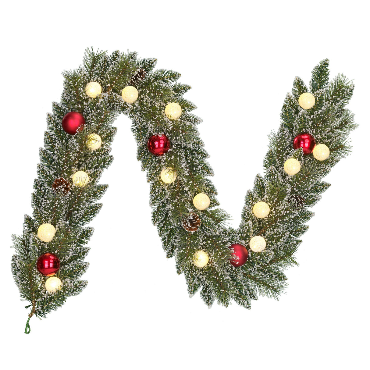 Black Box Trees Kaprun Guirlande met Warm Witte LED Verlichting - L180 cm - Groen Frosted, Rood