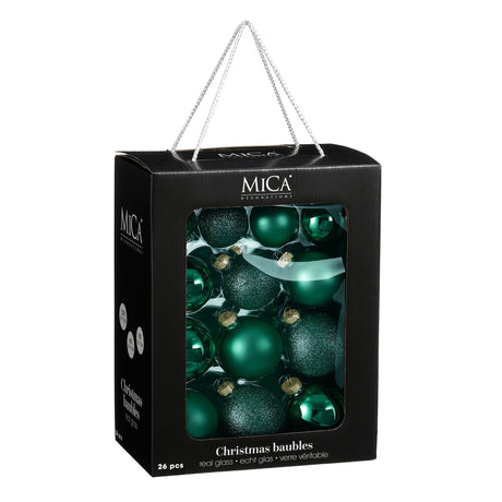 Mica Decorations Bal glas petrol 26 stuks - d7cm