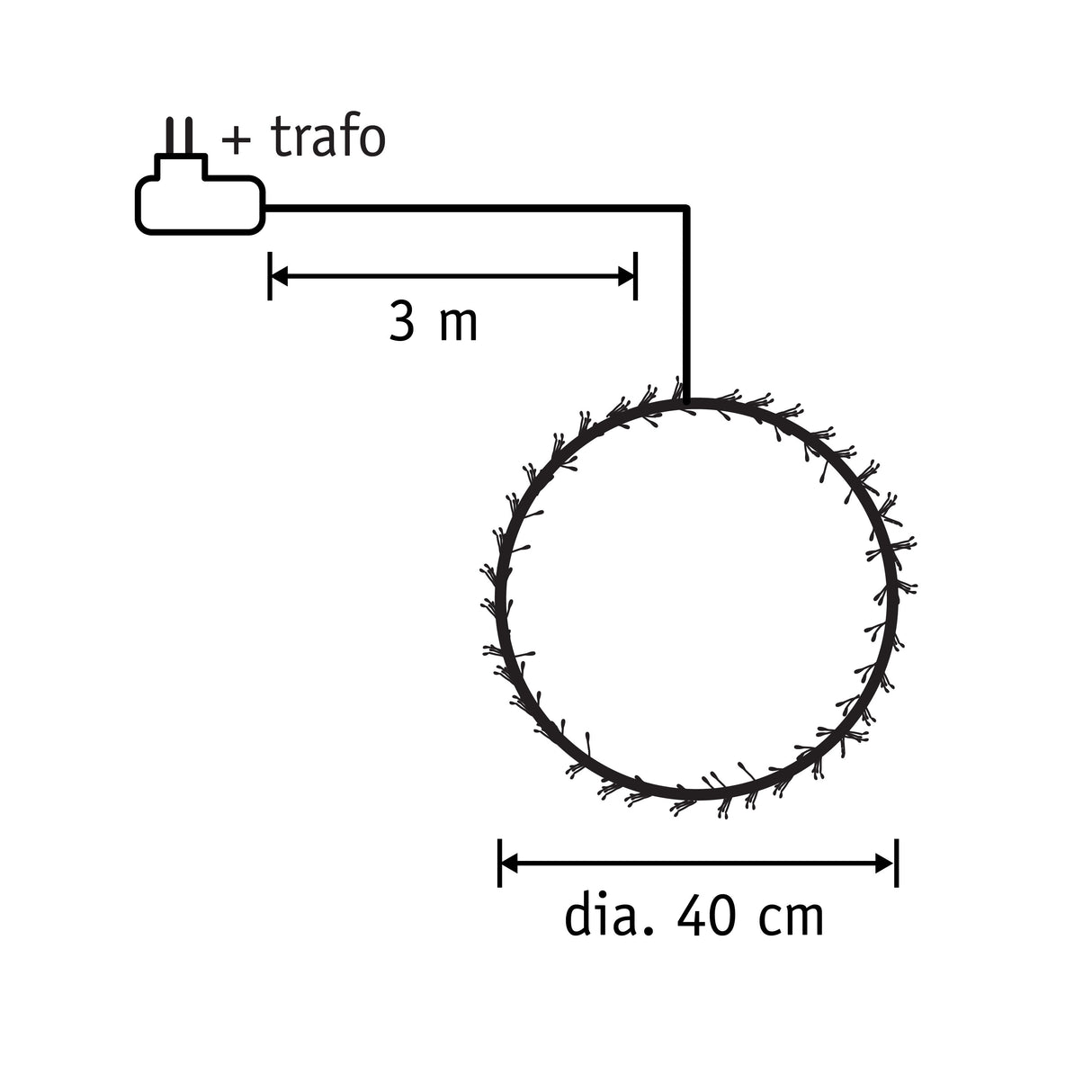 Luca Lighting Krans zwart warm wit 150led IP44 - d40cm