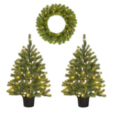 Black Box Trees Nagoya Set van 2 KunstKerstbomen en 1 Kerstkrans voor Buiten - H90 x Ø45 cm - maximondo