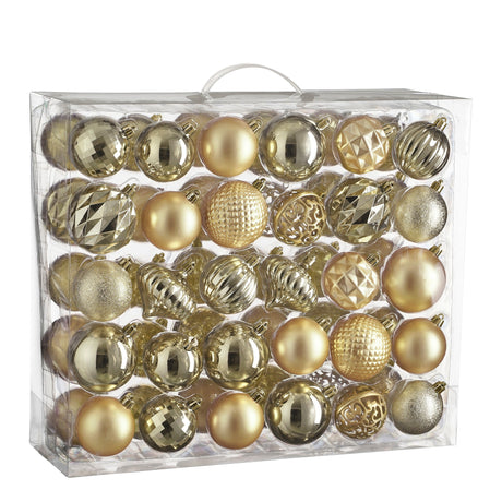 Mica Decorations Boom decoratie onbreekbaar champagne 60 stuks - d7cm