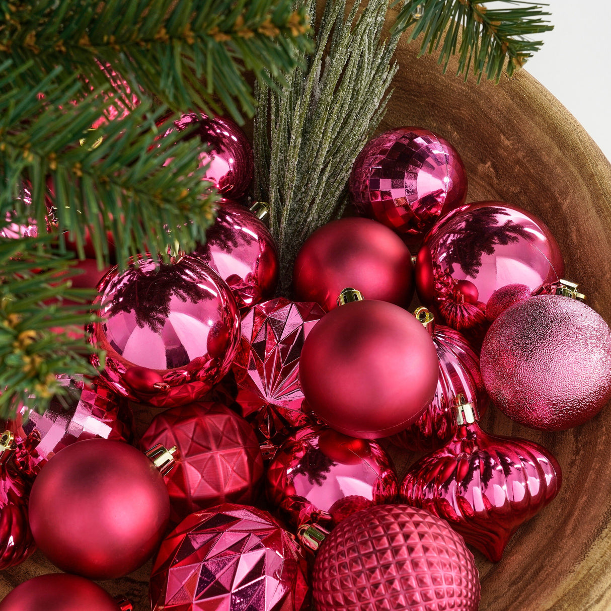 House of Seasons Boom decoratie onbreekbaar fuchsia 60 stuks - d7cm - maximondo