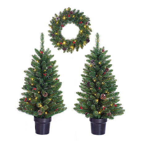 Black Box Trees Creston set led werkt op batterijen kerstboom 2pcs 40L krans 1pcs 20L - h90xd45cm