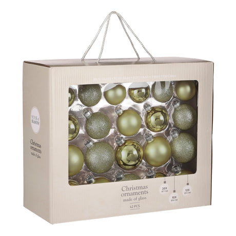 House of Seasons Bal glas l.groen 42 stuks - d7cm - maximondo
