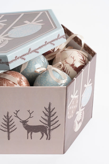 House of Seasons Bal onbreekbaar cadeau set l.blauw bruin 14 stuks - d7,5cm - maximondo