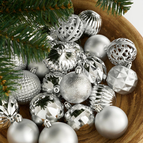 House of Seasons Boom decoratie onbreekbaar zilver 60 stuks - d7cm - maximondo