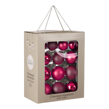 House of Seasons Bal glas fuchsia 26 stuks - d7cm - maximondo