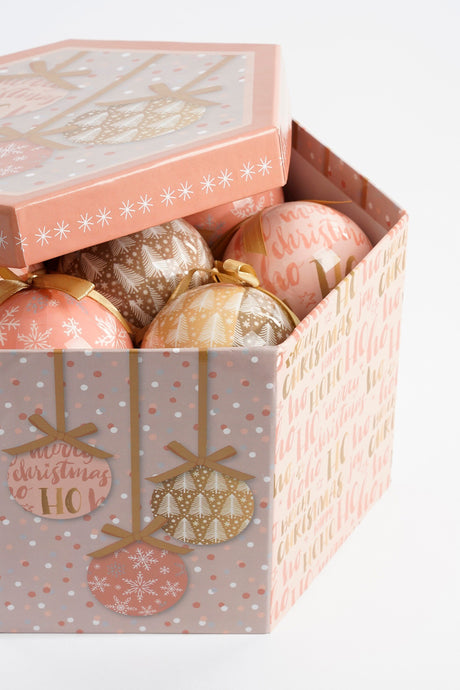 House of Seasons Bal onbreekbaar cadeau set perzik grijs 14 stuks - d7,5cm - maximondo