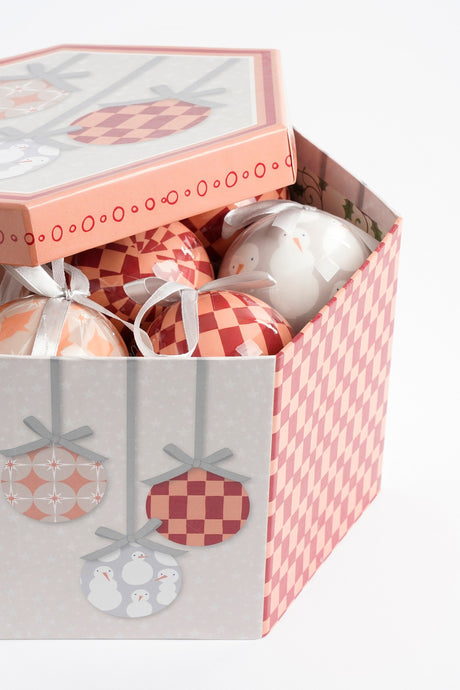 House of Seasons Bal onbreekbaar cadeau set perzik grijs 14 stuks - d7,5cm - maximondo