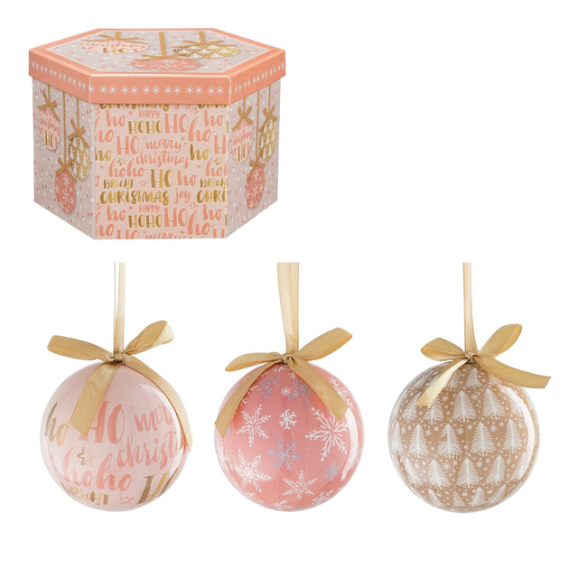 House of Seasons Bal onbreekbaar cadeau set perzik grijs 14 stuks - d7,5cm - maximondo