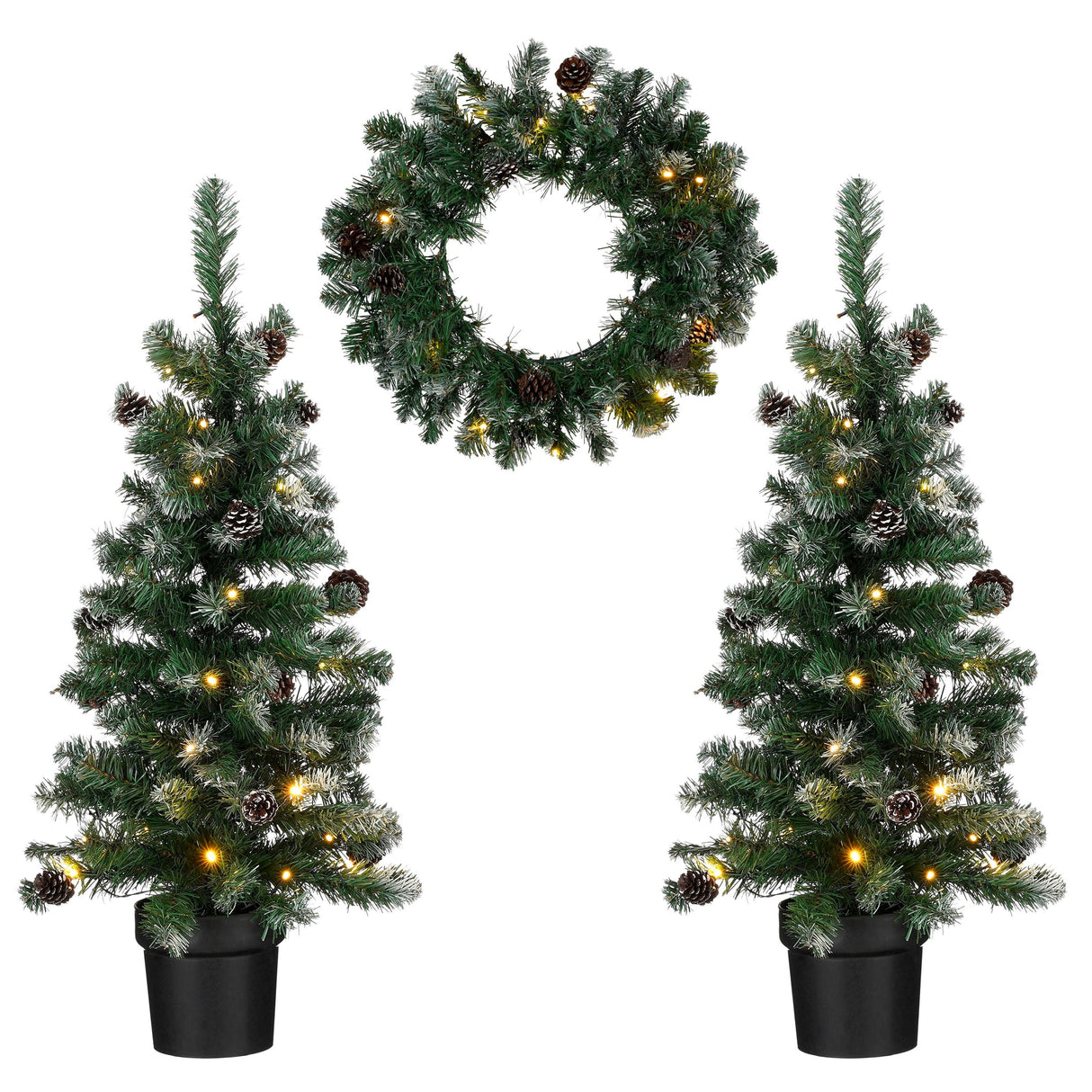 Black Box Trees Norton frosted set led werkt op batterijen groen kerstboom 2pcs 30L krans 1pcs 20L - h90xd45cm