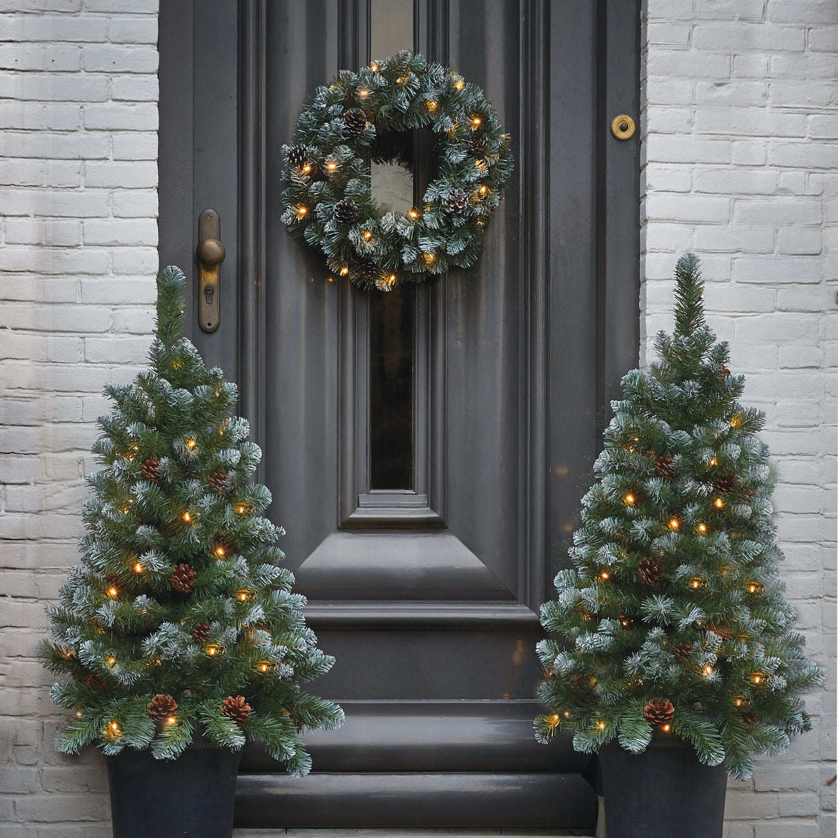 Black Box Trees Norton frosted set led werkt op batterijen groen kerstboom 2pcs 30L krans 1pcs 20L - h90xd45cm