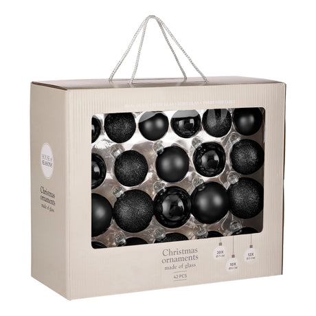 House of Seasons Bal glas zwart 42 stuks - d7cm - maximondo