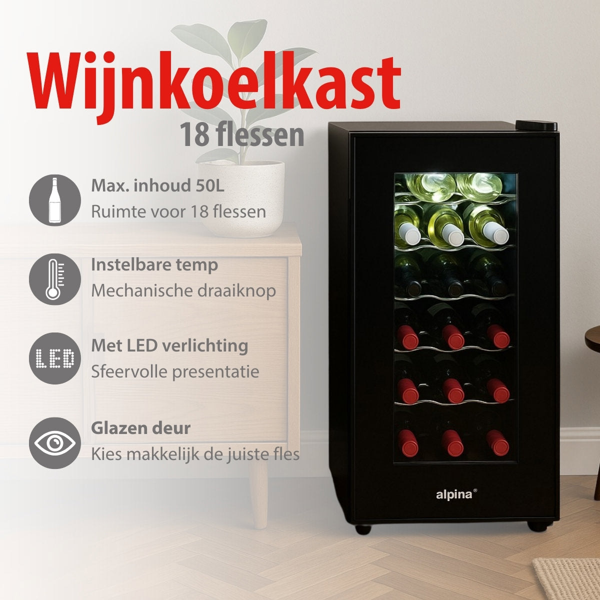alpina Wijnkoelkast – Wijnklimaatkast voor 18 Flessen