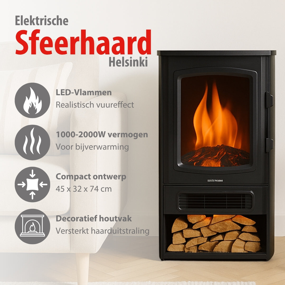alpina elektrische sfeerhaard Helsinki vrijstaand LED vuureffect 2000W ND-183 - maximondo