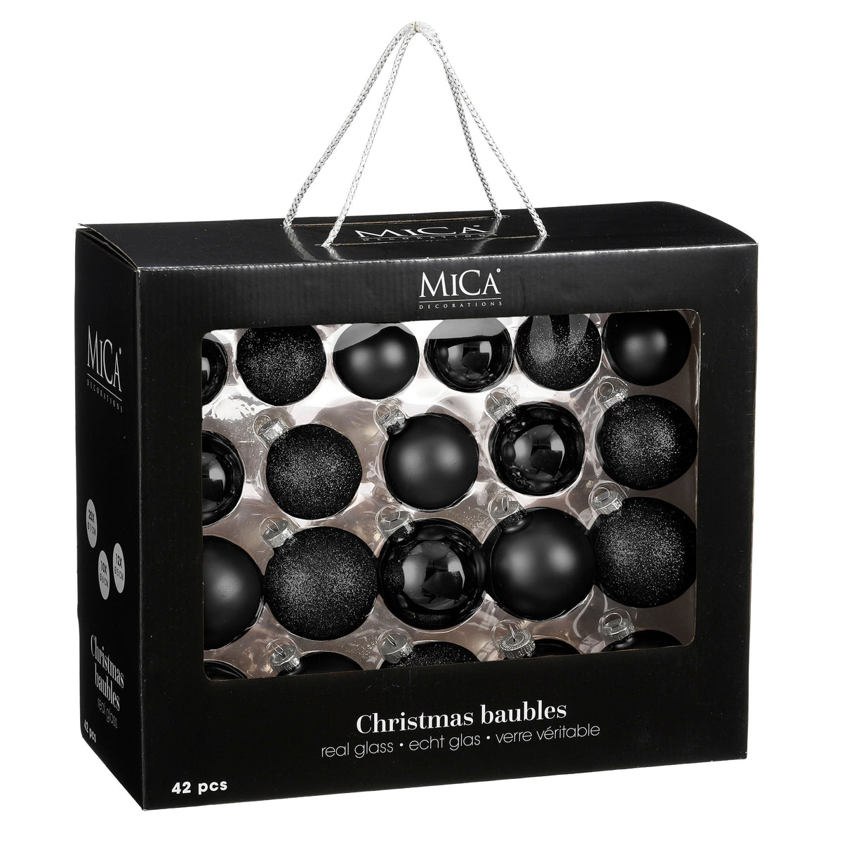 Mica Decorations kerstballen set glas zwart 42 stuks - d7cm - maximondo
