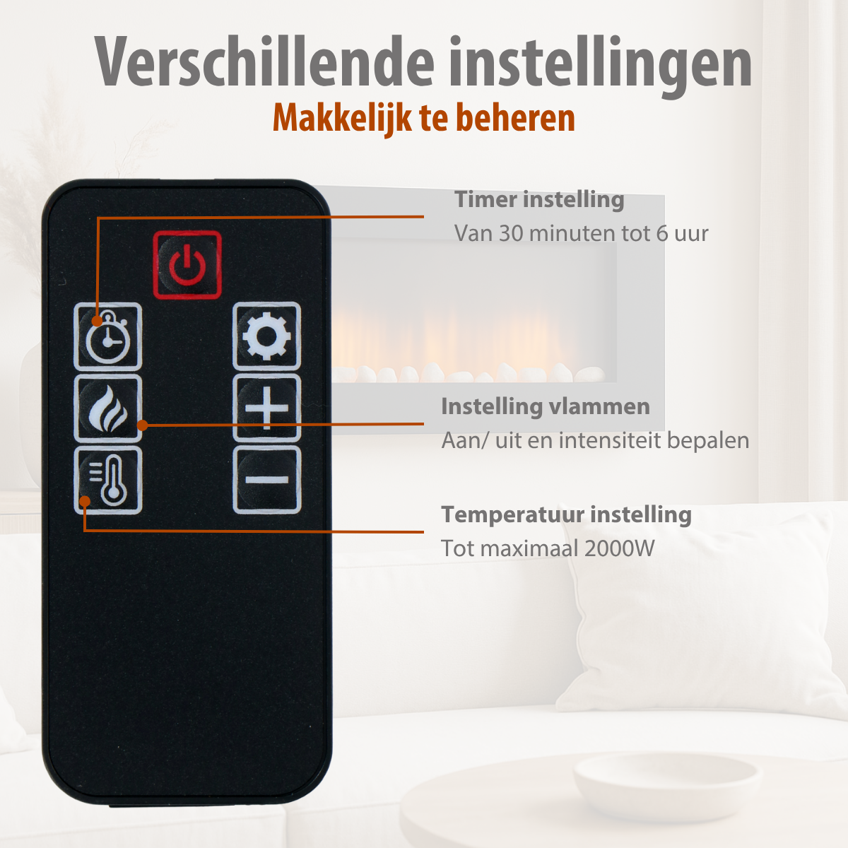 Classic Fire Electrisch 105x48x12cm Zwart - maximondo