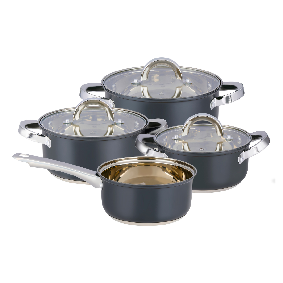 alpina Inductie Pannenset 4‑delig RVS met Glazen Deksel