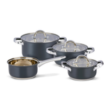 alpina Inductie Pannenset 4‑delig RVS met Glazen Deksel