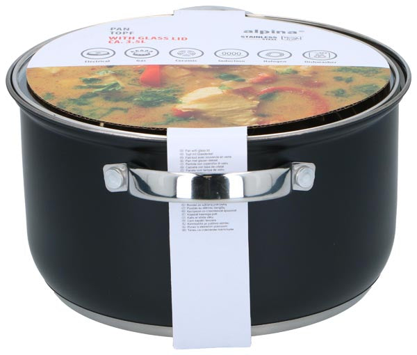 alpina Kookpan met Glazen Deksel 21 cm - 3,6L - maximondo