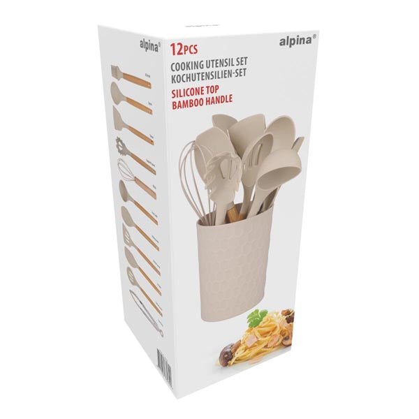 alpina Keukengerei 12-Delig - Siliconen met Bamboe Handvat - maximondo