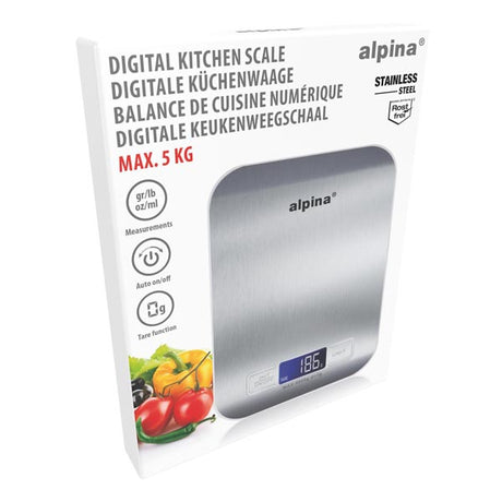 alpina Digitale Keukenweegschaal 5kg RVS LCD Display - maximondo
