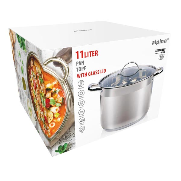 alpina Kookpan 11L met Glazen Deksel - maximondo