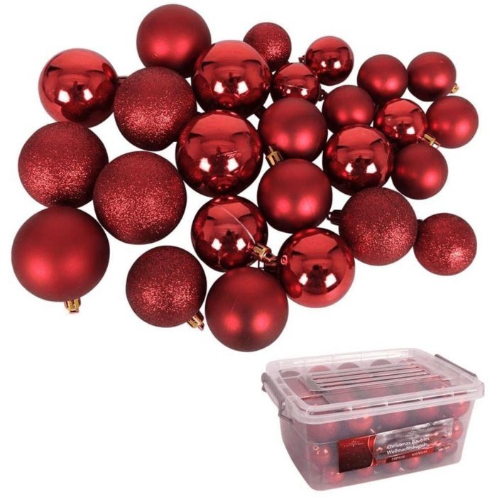 stoeprand Gezichtsveld fout Plastic Kerstballen in Opbergbox 70 Stuks Rood